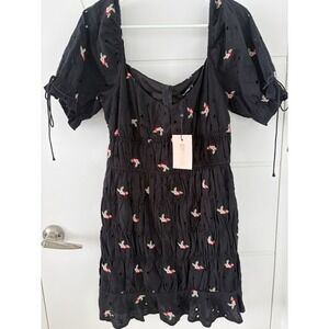 Missguided Black Floral Embroidered Broderie Anglaise Milkmaid Mini Dress 10